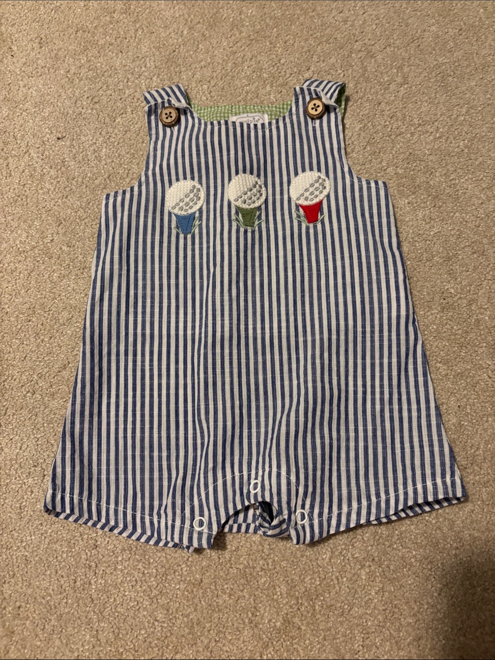 Striped Seersucker Golf Romper - Blue 6-9m